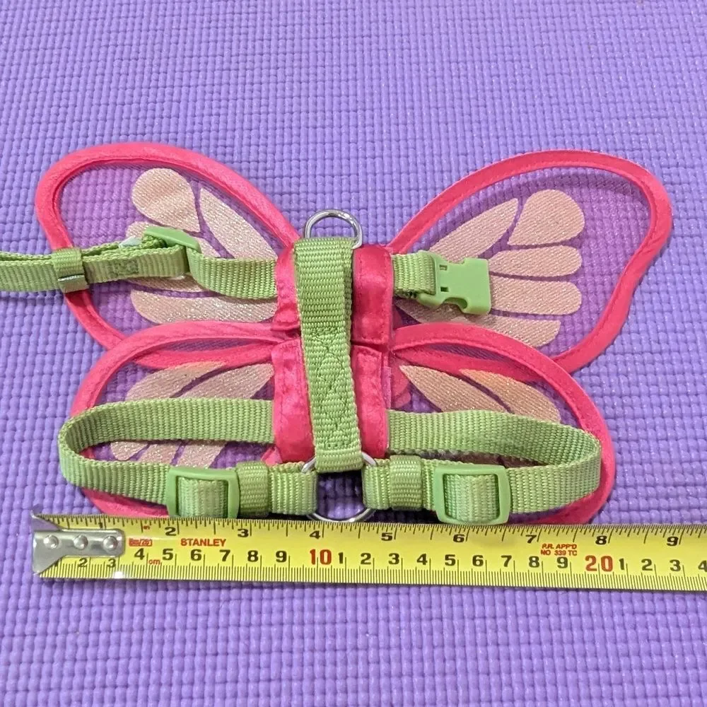 Pink and Gold Sparkle Butterfly Green Dog Harness Size XS/S